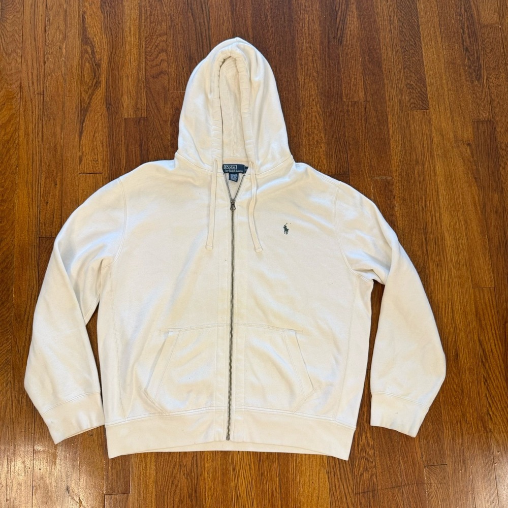 Polo Ralph Lauren Men's White Full Zip Hoodie Embroidered Logo, XXL